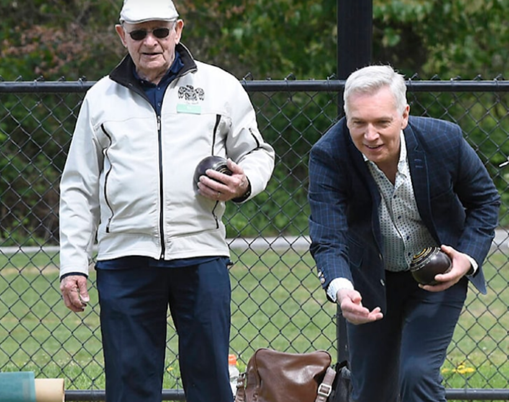 Mayor throwing the first bowl of the Season